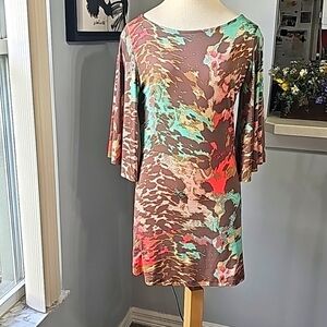 TATA JOLIE mini dress great stretch fabric Big bell sleeves with slit ke…